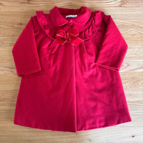 Patachou Girls Red Ruffle Collar Bow Detail Dress Coat Size 3Y - Picture 2 of 9